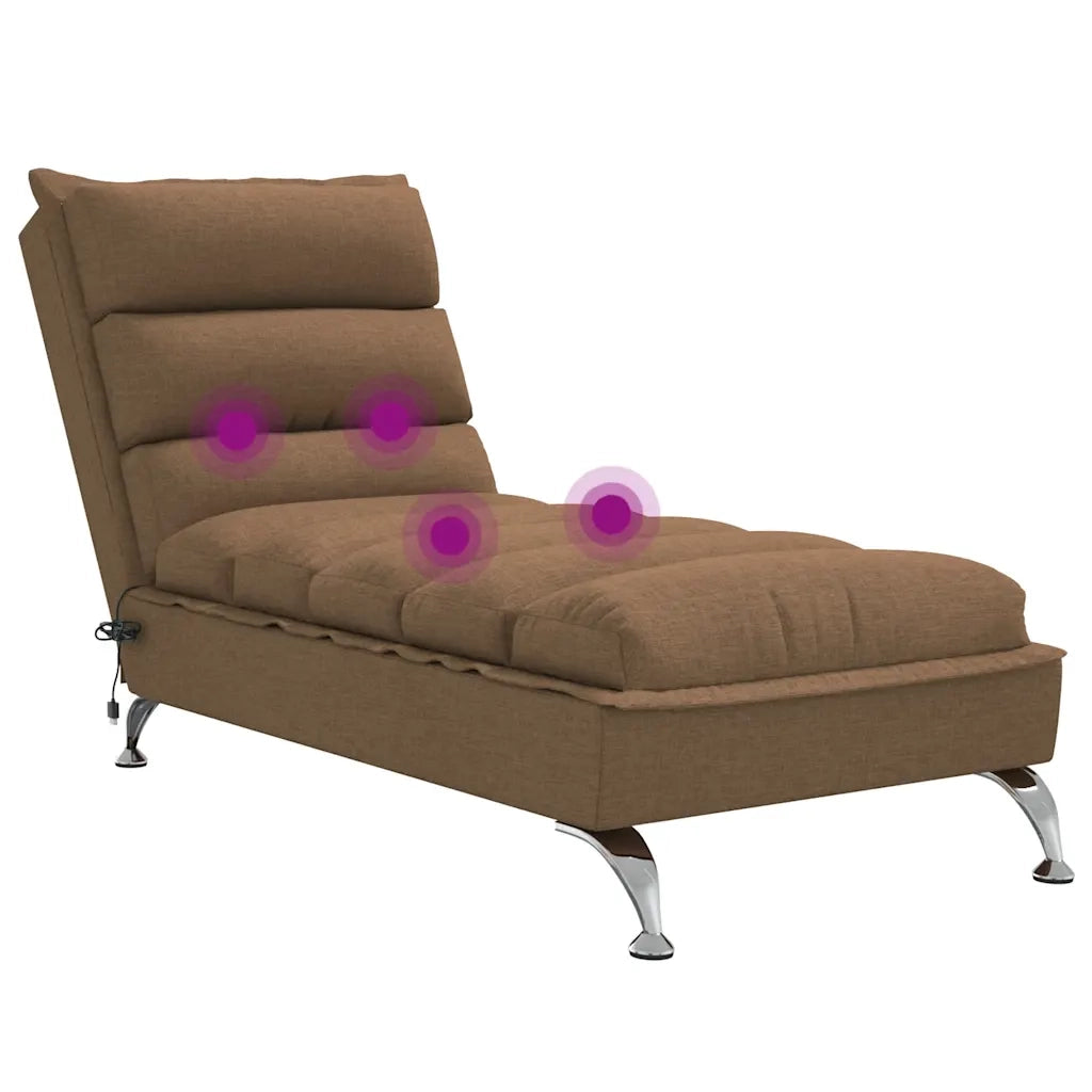 vidaXL Chaise Longue Massaggi con Cuscini Marrone in Tessuto