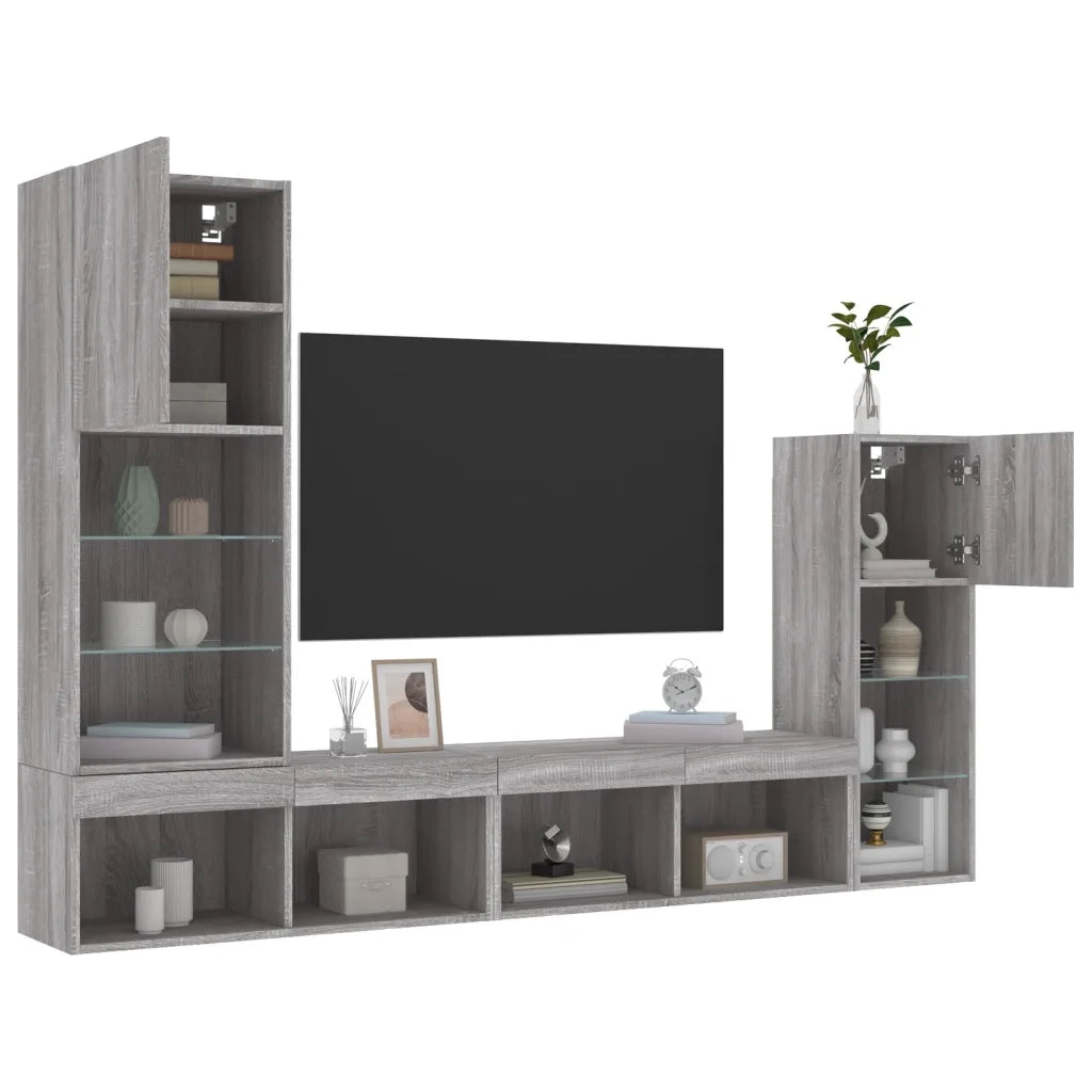 Mobili TV a Muro con LED 4pz Grigio Sonoma in Legno Multistrato 3216652