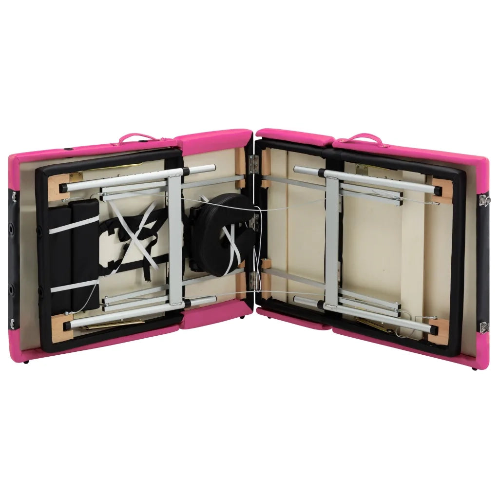 Lettino Massaggio Pieghevole 4 Zone in Alluminio Nero e Rosa 110248