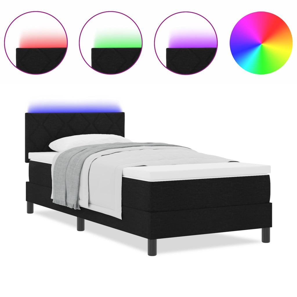 Letto a molle con materasso e LED Nero 100x200 cm Tessuto