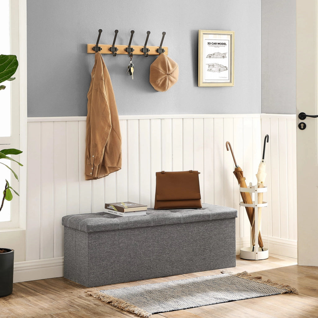 Pouf contenitore Valora PUFA in MDF grigio chiaro, tessuto effetto lino LSF077G05V1