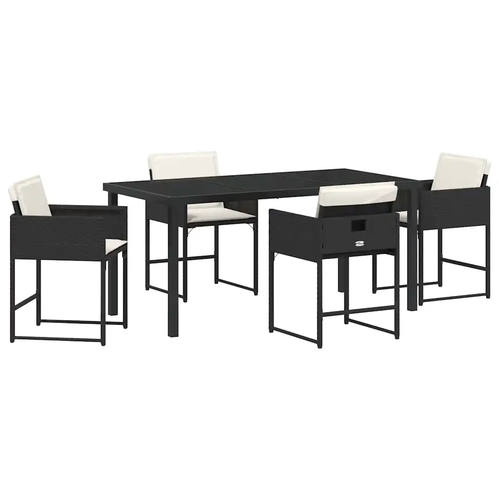 Set da Pranzo per Giardino con cuscino 5 pcs Nero polyrattan 3380006