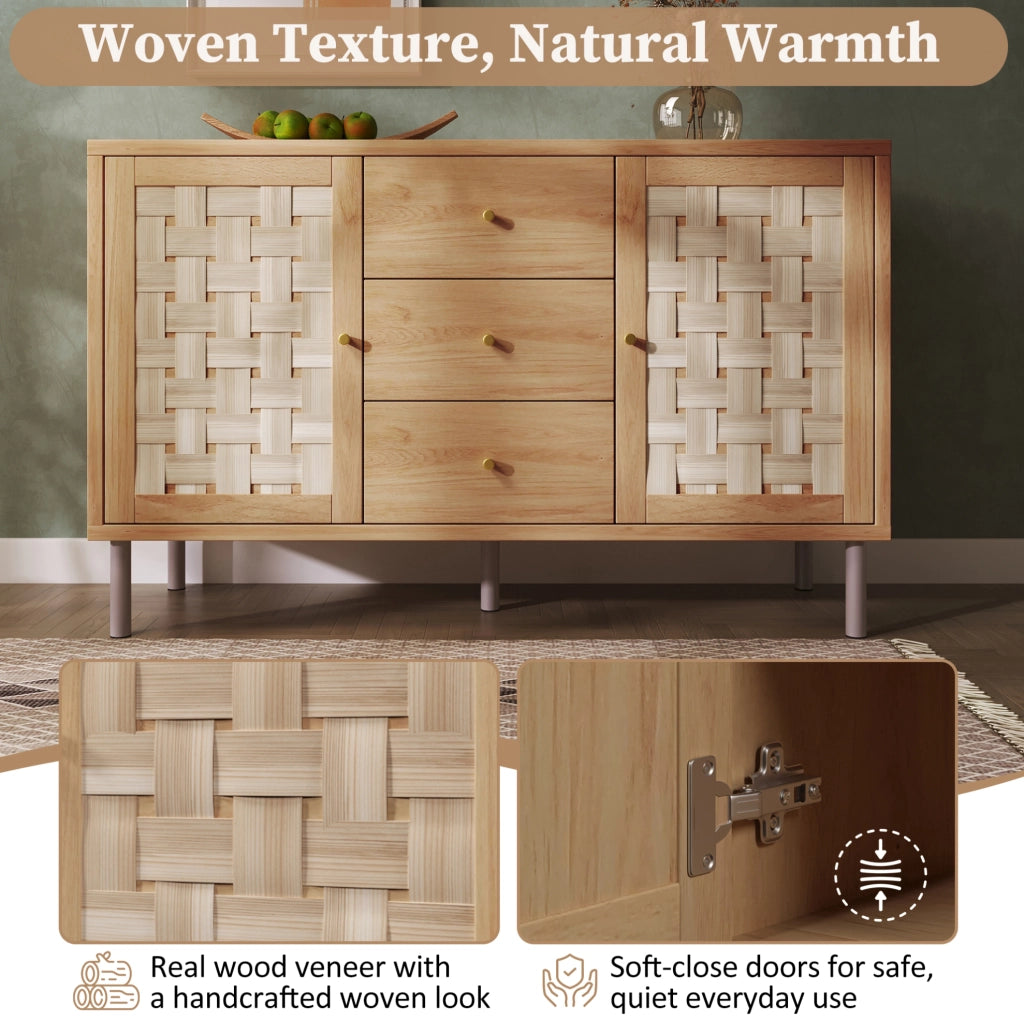 Credenza 120x40x75 cm in MDF e metallo; ecru; 2 ante e 3 cassetti