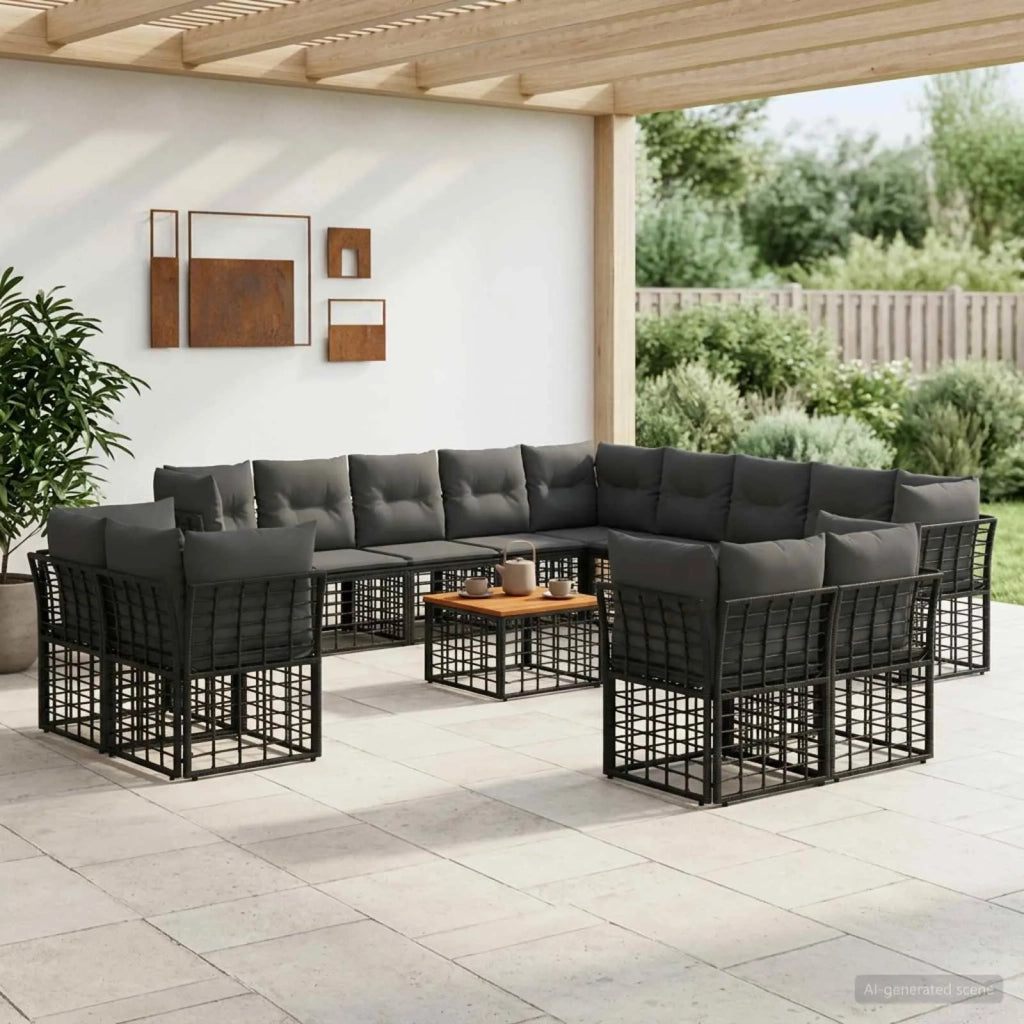 Set di divani da esterno 14 pcs Nero e Grigio scuro Poliestere 3437615