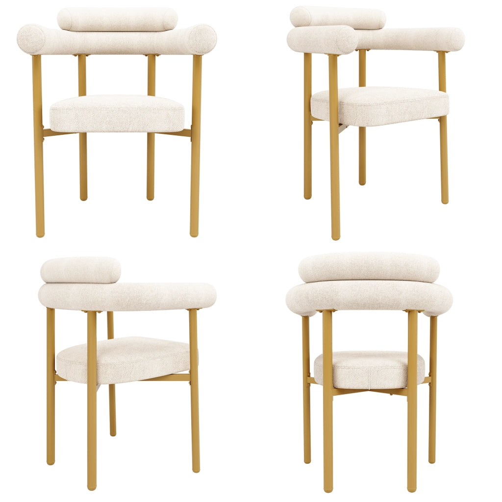Sedia da pranzo con schienale ergonomico e seduta ampia imbottita in similcamoscio beige e metallo oro