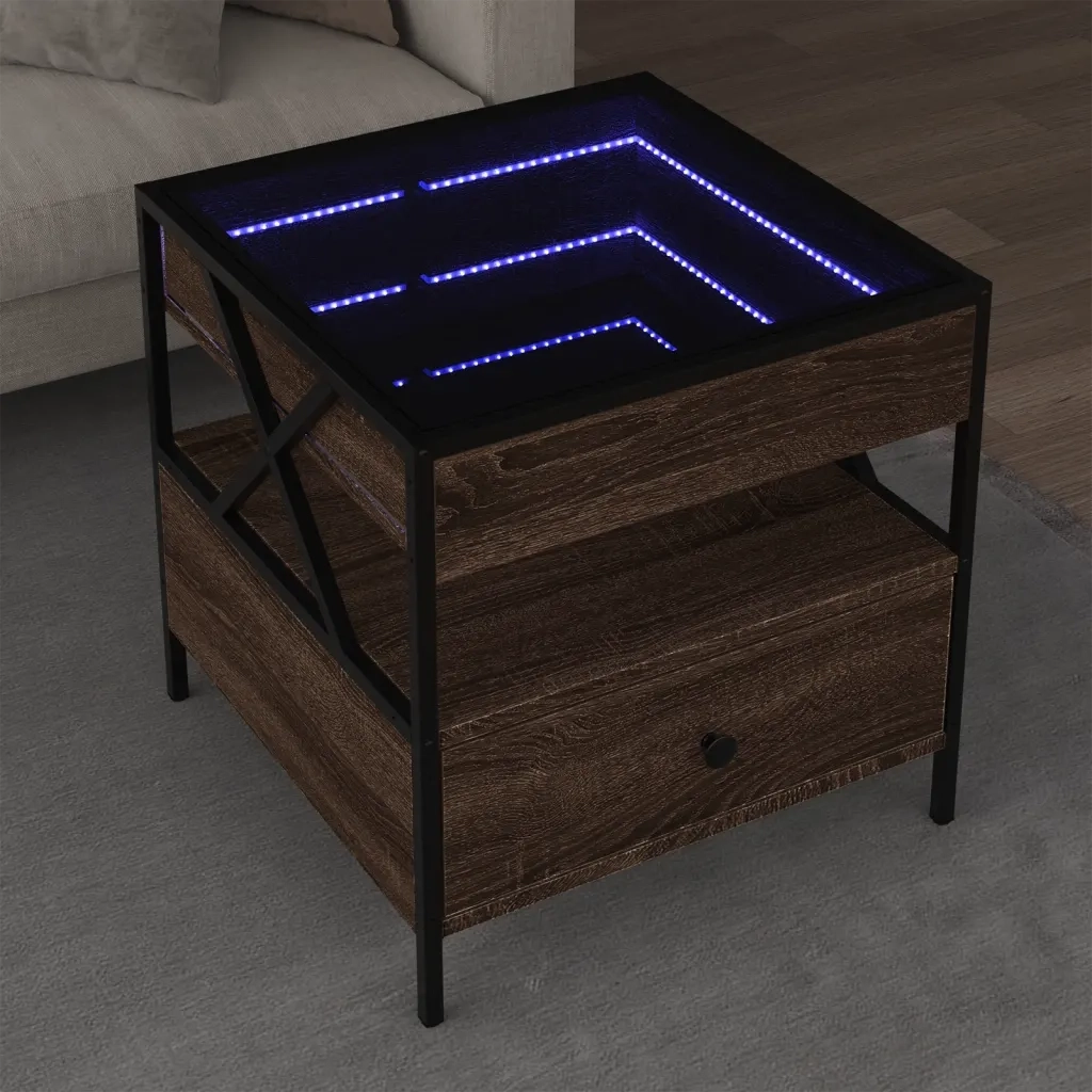 Tavolino da salotto | Tavolino da caff¨¨ | Tavolino da Soggiorno con LED Infinity Rovere Marrone 50x50x51 cm