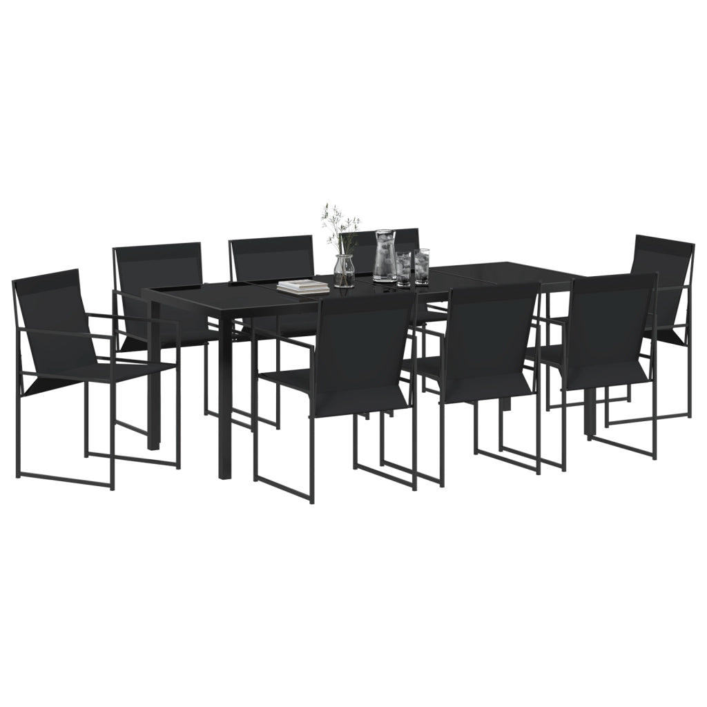 Set Pranzo Giardino 9 Pezzi Nero Textilene e Acciaio
