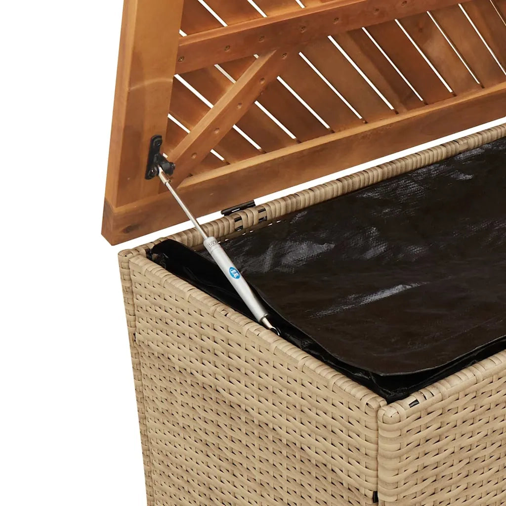 Contenitore da Giardino Beige 220x50x54 cm Polyrattan e Acacia 365960
