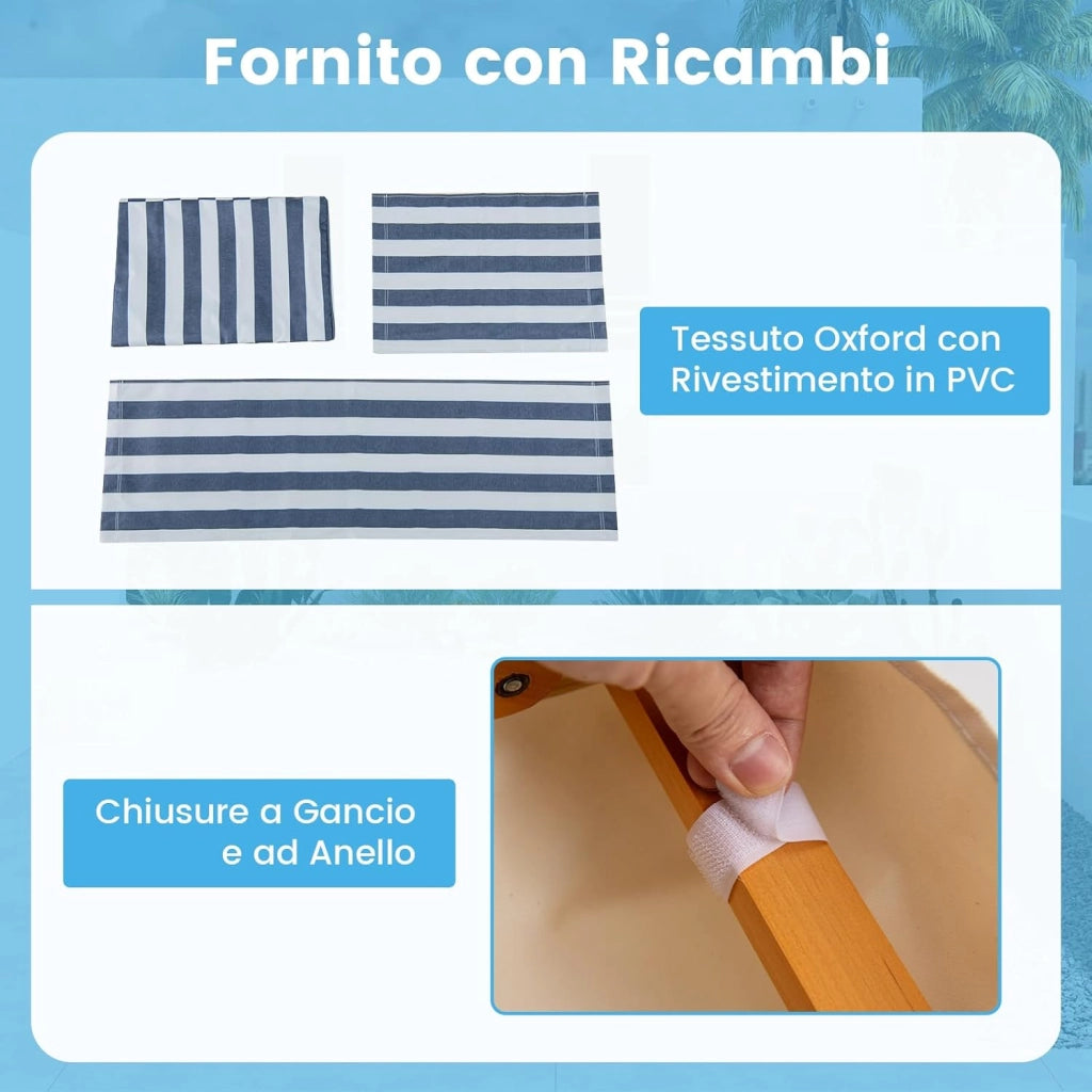 Sedia a Sdraio in Legno di Betulla, Lettino Prendisole da Giardino, Sedia da Spiaggia Pieghevole con Cappottina Regolabile e Rimovibile, Schienale Reclinabile e Poggiapiedi, Portata 100 kg