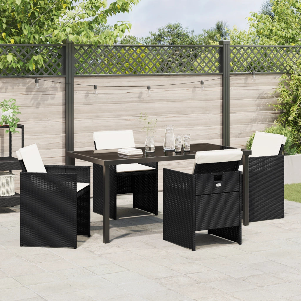 Set da Pranzo per Giardino di 5 Pezzi con Cuscini Rattan Polivinilico Nero