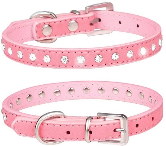 Collare per cane in pelle di suède con strass di cristallo e diamanti bling, adattabile, piccolo/medio, 100% nuovo.
