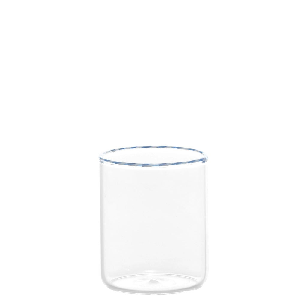 Set 6 Bicchieri Tumbler Intrecci in Vetro Borosilicato Soffiato a Mano, Finitura Bianco e Blu, Design Elegante e Resistente agli Shock Termici