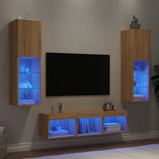 Mobili TV a Muro con LED 5pz-Set di 5 Credenza per TV sospesa Rovere Sonoma Legno Multistrato 161655