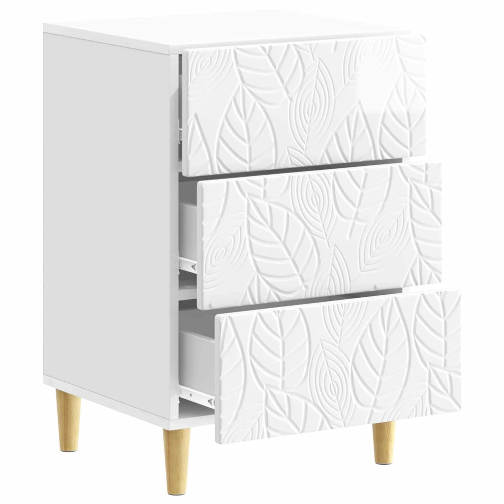 Comodino | Armadio da Notte | Mobiletto da notte Bianco Lucido 43 x 39,5 x 66,5 cm Legno ingegnerizzato