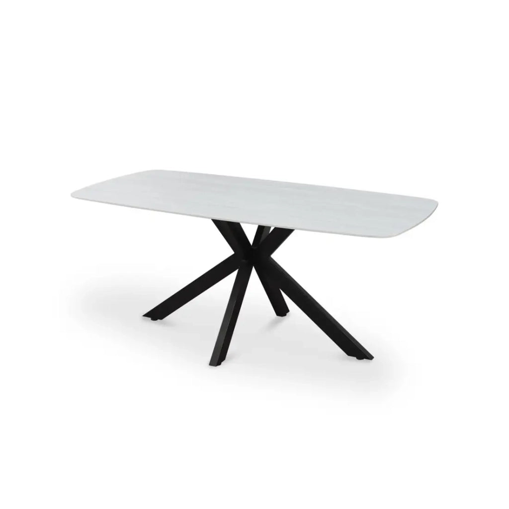 ARVENA 180x90 cm - Colore pietra grigia - Tavolo da pranzo design - Piano effetto pietra e metallo