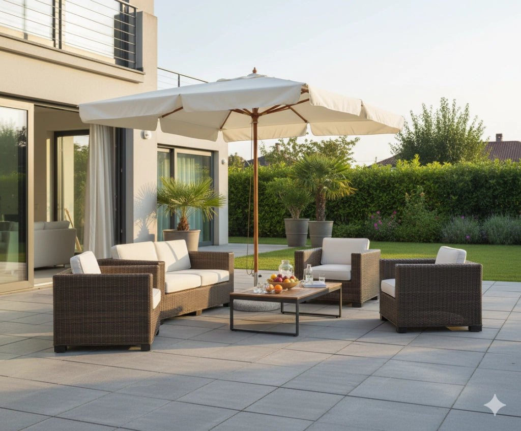 Ombrellone da Giardino 3x4 m Palo Ø48 mm in Legno Vorghini De Lux Ecrù