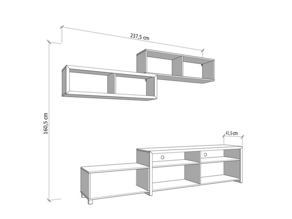 Mobile Soggiorno Tiana, Parete Attrezzata 6 Ripiani, 237.5x41.5x160.5h cm Bianco Crema