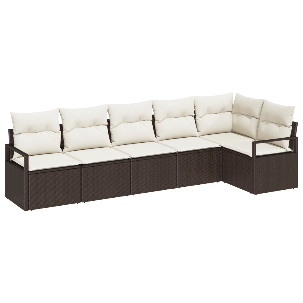 Set di divani da giardino 6 pezzi con cuscini in polyrattan marrone