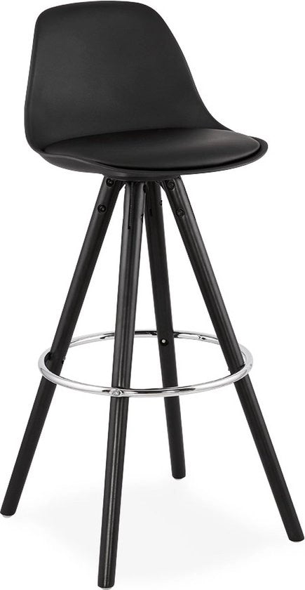 Barstolo Alto Parvati - Altezza 75cm - Nero - Set di 1 - Cucina - Sedili Bar - Con schienale - Pelle Artificiale - Struttura Nero
