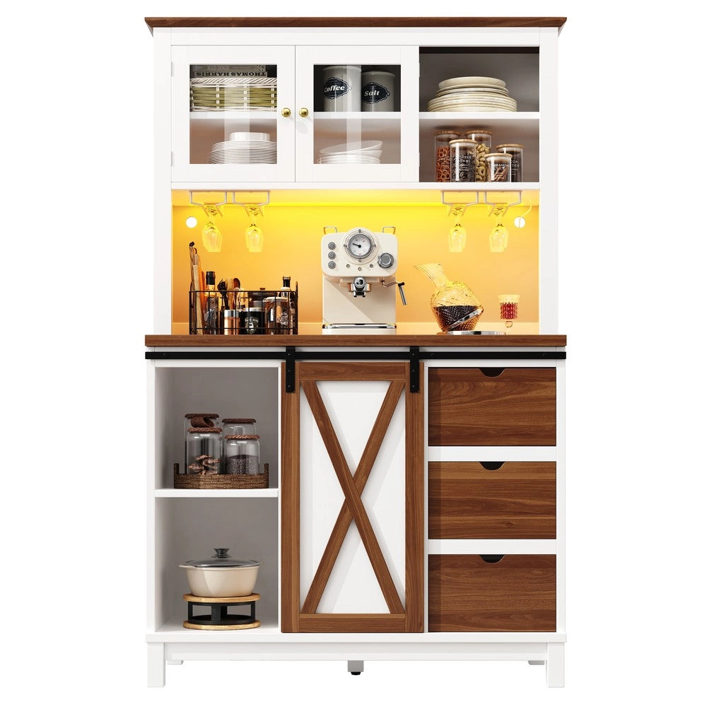 Credenza con LED e Cassetti ¨C Xylo ¨C Bianco, Ante Scorrevoli