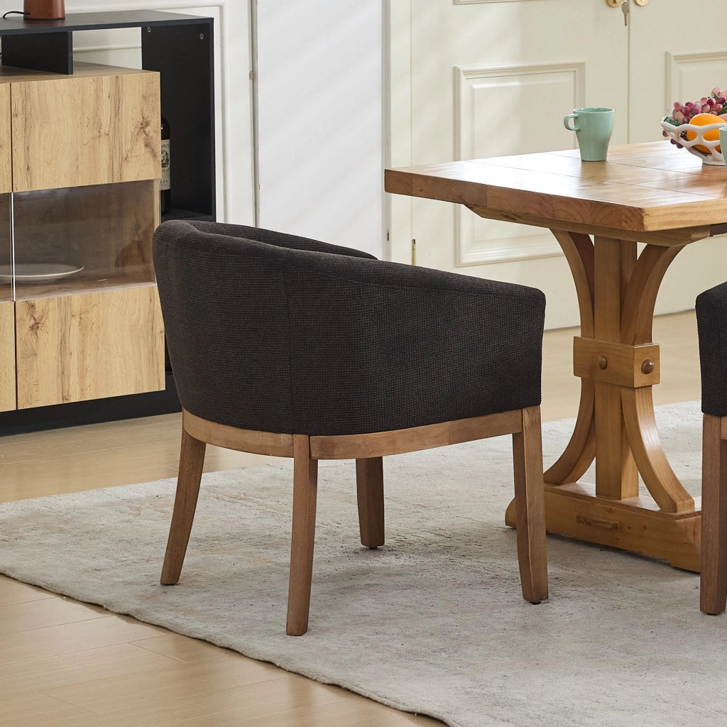Sedia da pranzo con braccioli in ciniglia con struttura in legno massello stile mid century moderno grigio antracite