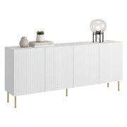 Credenza Londa, Madia da salotto con quattro ante battenti, Rialzato da terra, 200x42 h82 cm, Bianco