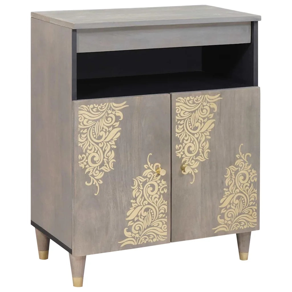 Credenza-Buffet-Armadio da cucina Grigio e Oro 60 x 33 x 75 cm Legno di mango massello 754756