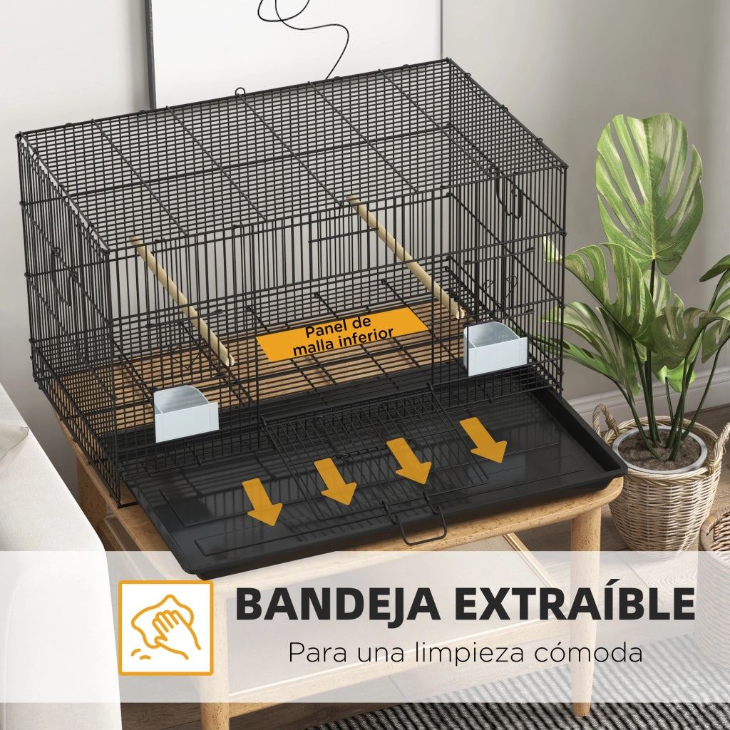 Gabbia per Uccelli ¨C zephmum ¨C Nero 77x46x45 cm con 2 Mangiatoie 2 Posatoi