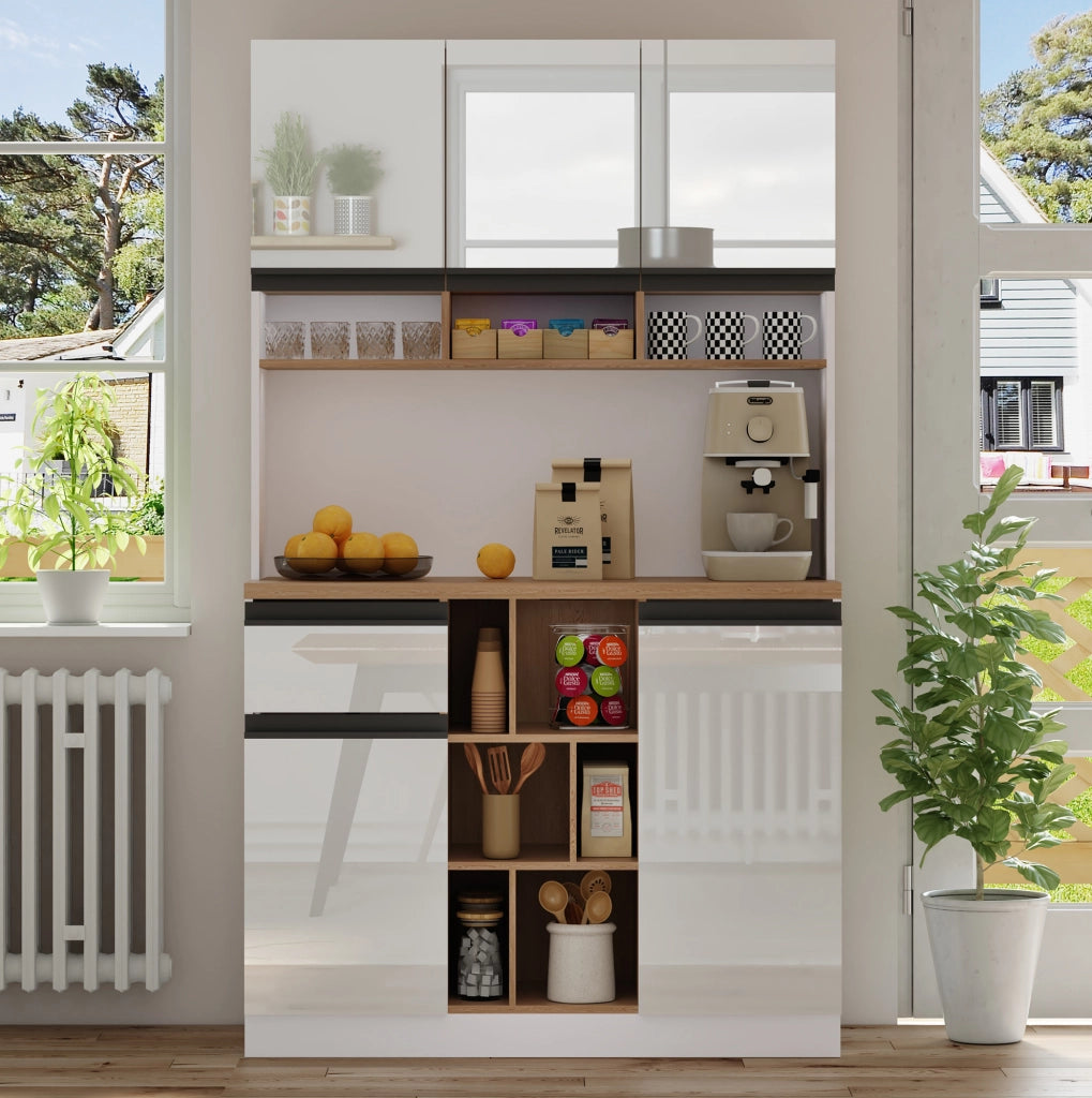 Credenza moderna bianca lucida 105x45x185 cm in MDF; con cassetto; ripiani regolabili e anti-ribaltamento