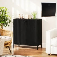 Credenza Moderna con 2 Porte, Ripiano Regolabile e Base Rialzata 80x40x90 cm Nero