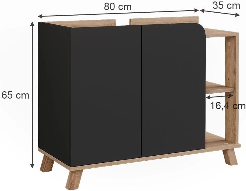 Mobiletto per lavabo Karen, Sonoma/antracite, 80 x 65 cm con 2 porte