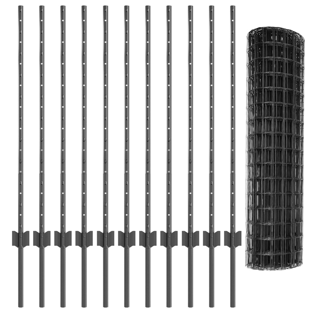 Recinzione Euro con 22 Pali Grigi 1x25 m Acciaio