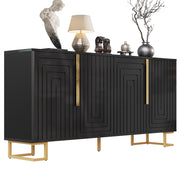 Credenza con 2 Ante e 4 Scomparti; Piedini Regolabili; per Sala da Pranzo in MDF 152×40×75 cm Nero