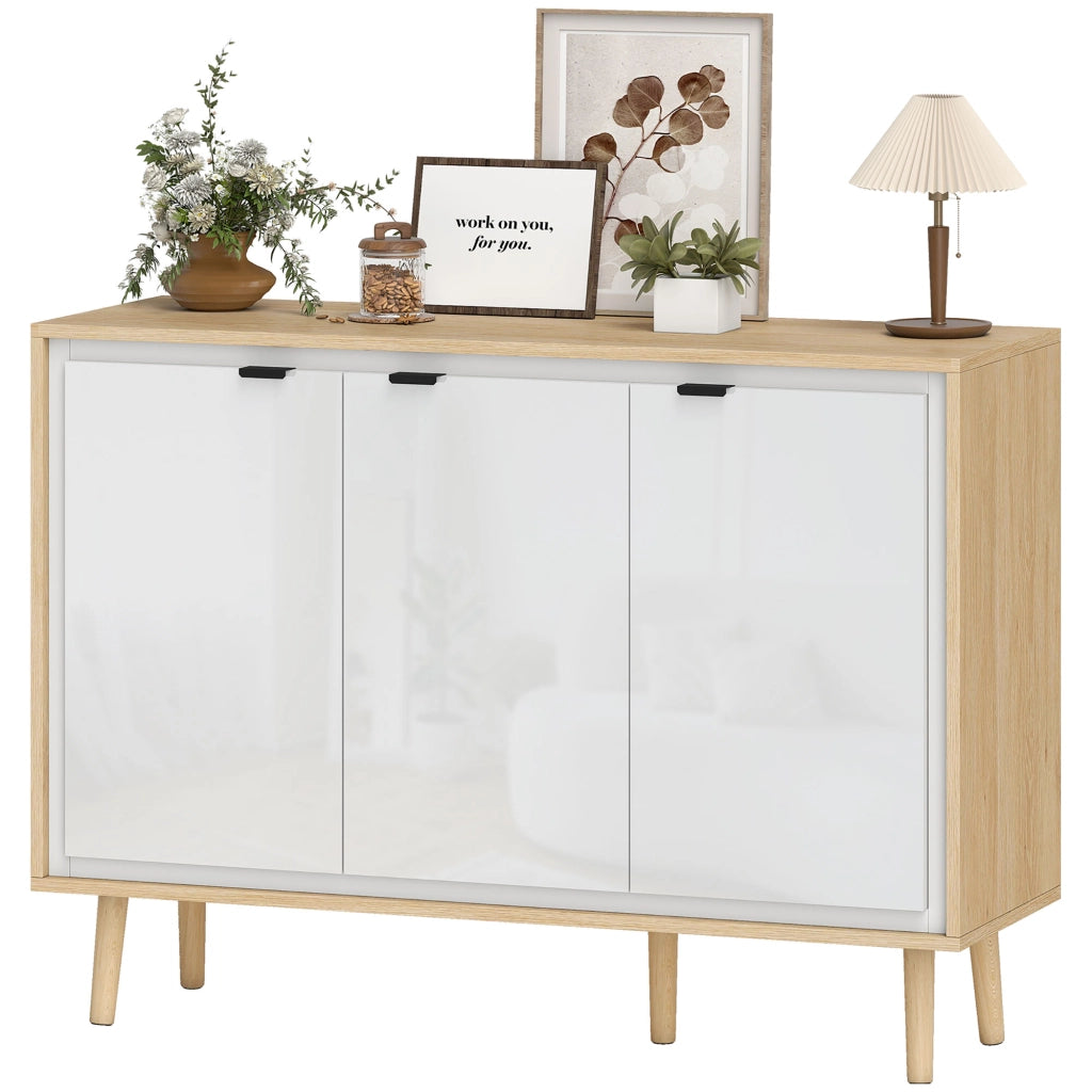 Credenza Moderna a 3 Ante con Ripiano ¨C zephmum ¨C Bianco Lucido Rovere 107x35x77