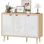 Credenza Moderna a 3 Ante con Ripiano ¨C zephmum ¨C Bianco Lucido Rovere 107x35x77