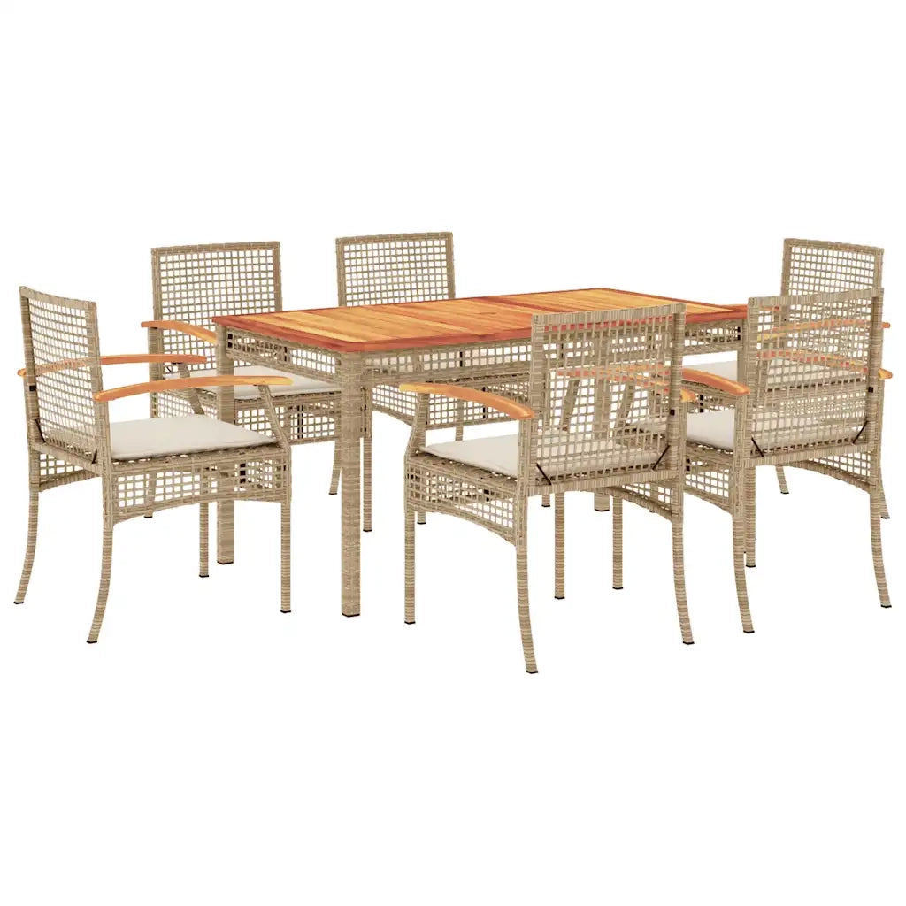 Set da Pranzo da Giardino 7 pz con Cuscini Beige in Polyrattan 3213581