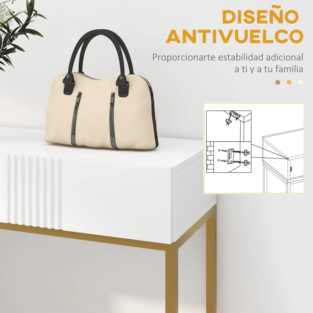 Consolle con cassetti e gambe in acciaio ¨C zephmum ¨C Bianco 80x31,5x75 cm