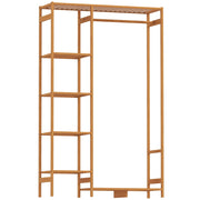 Appendiabiti 90x30x145 cm con Scaffale a 6 Livelli e Barra Attaccapanni in Bambù Legno Naturale