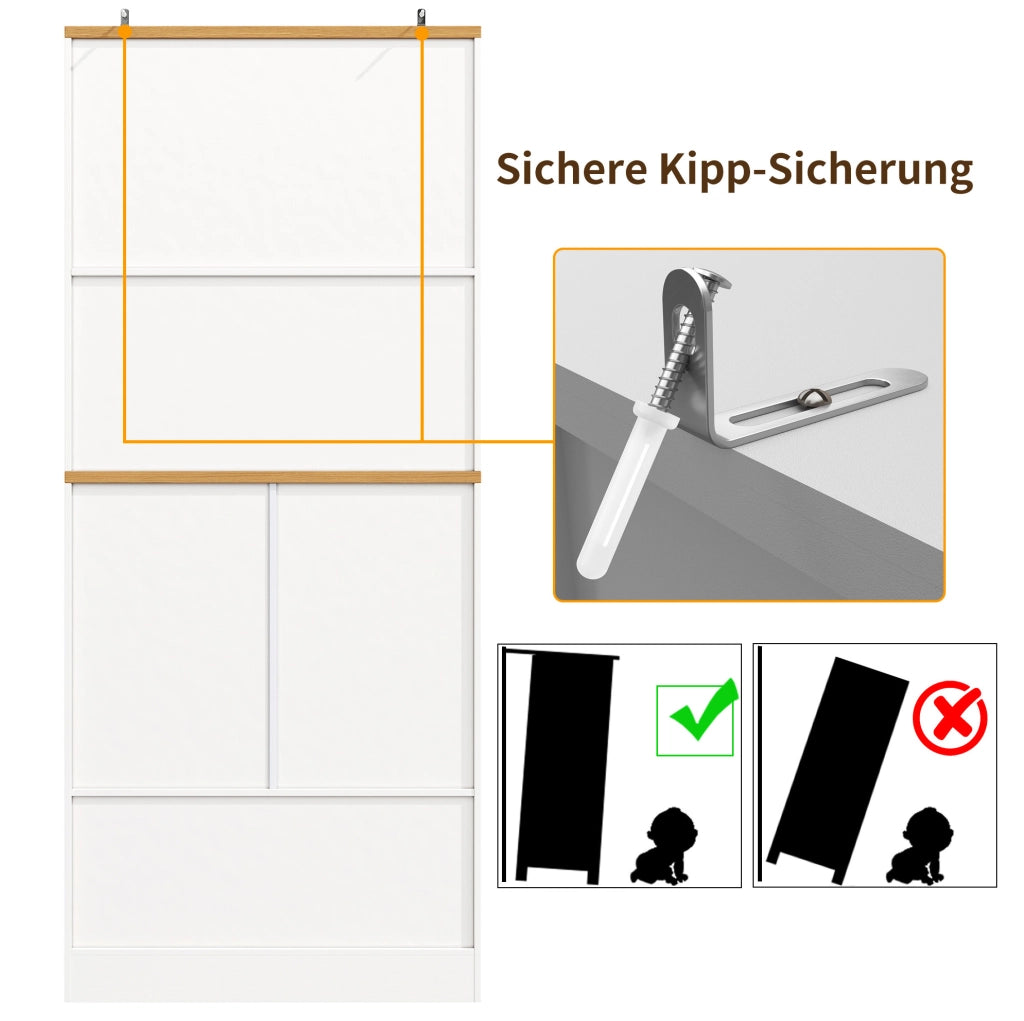 Colonna dispensa bianca con ripiani snack e cassetti, 80x40x180 cm