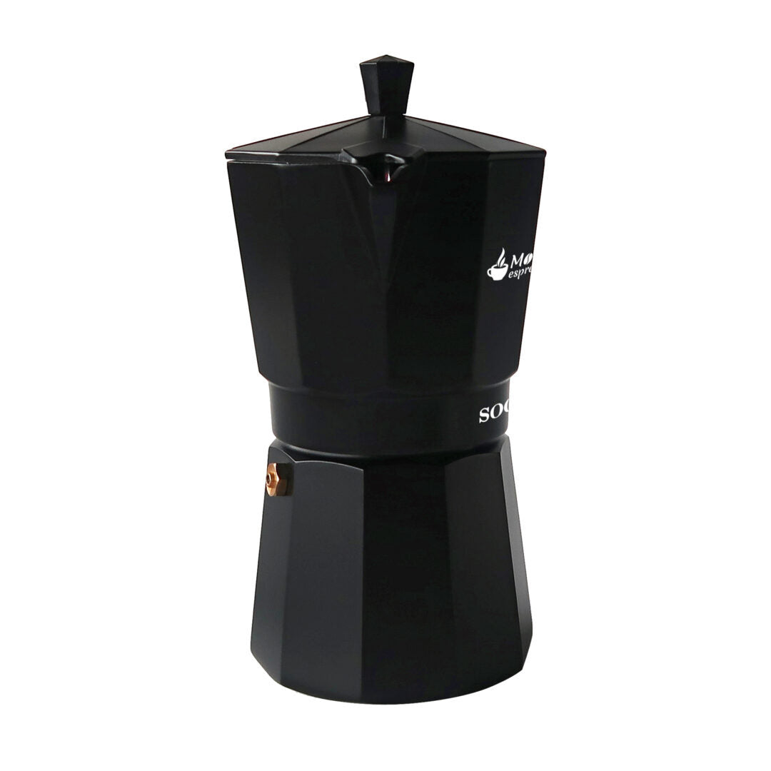 SOGO Caffettiera Moka Induzione 6 Tazze – Alluminio Nero, Base per Induzione, Gas, Elettrico e Vetroceramica