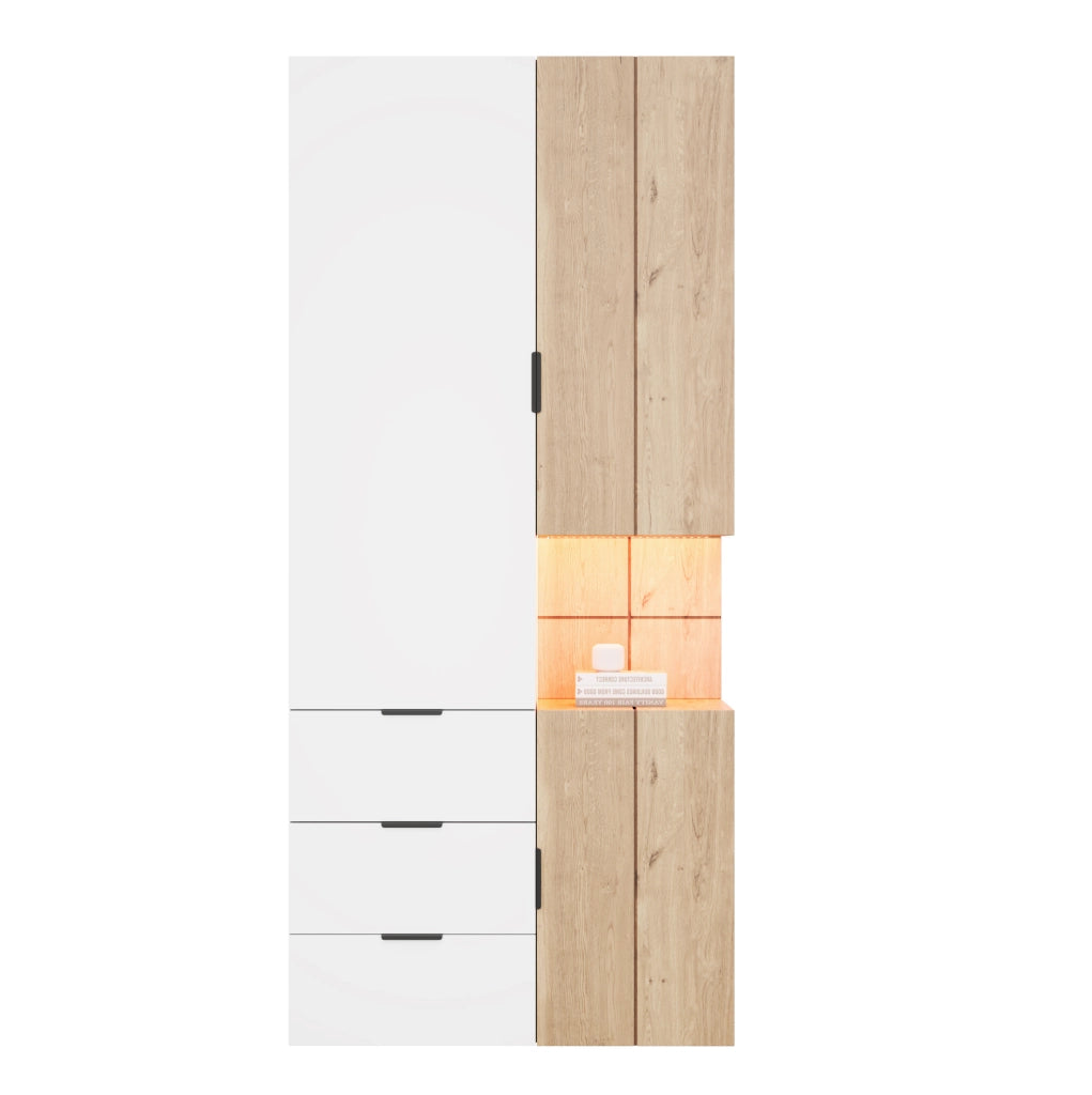 Armadio 90x49x200 cm con LED, 4 cassetti e 2 barre appendiabiti in MDF