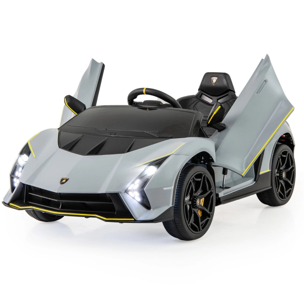 Macchina cavalcabile per bambini, 4WD batteria a 12V con telecomando luci LED sistema audio portoni idraulici Grigio-Macchinine giocattoli