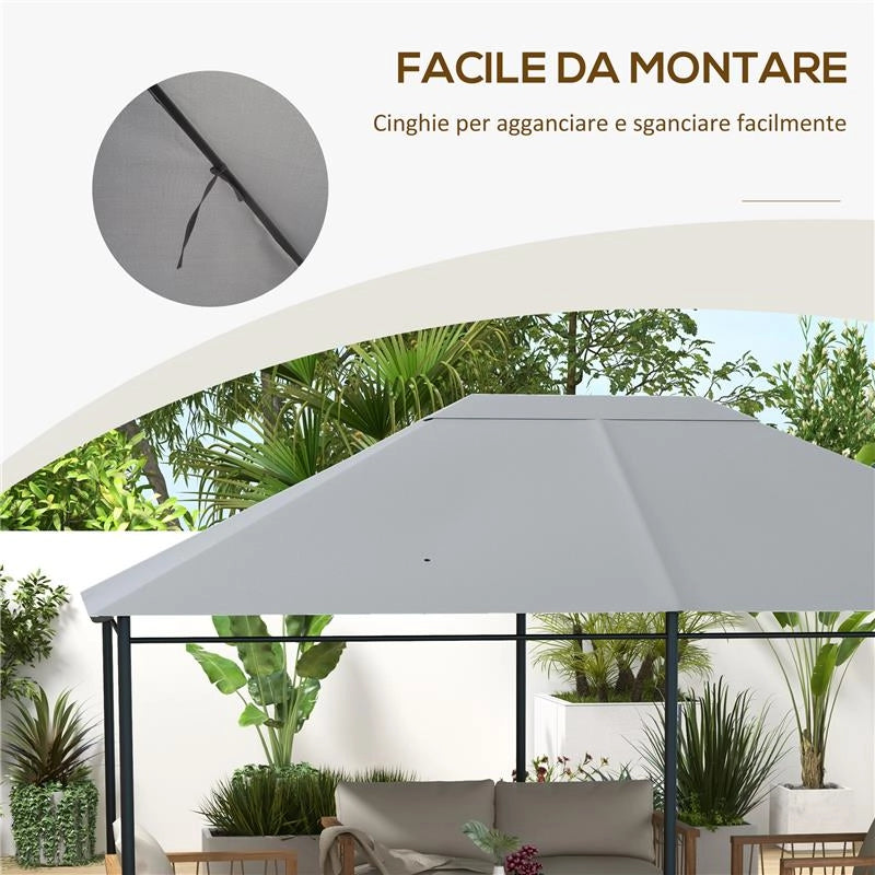 TETTO DI RICAMBIO 4X3 M PER GAZEBO ANTI UV IN POLIESTERE CON PRESA D'ARIA, GRIGIO CHIARO