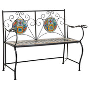 Sgabello in mosaico nero e ferro battuto 110x50x88h
