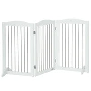 Cancellino per Cani Pieghevole a 3 Pannelli in Legno e Acciaio, 154x30x80 cm, Bianco