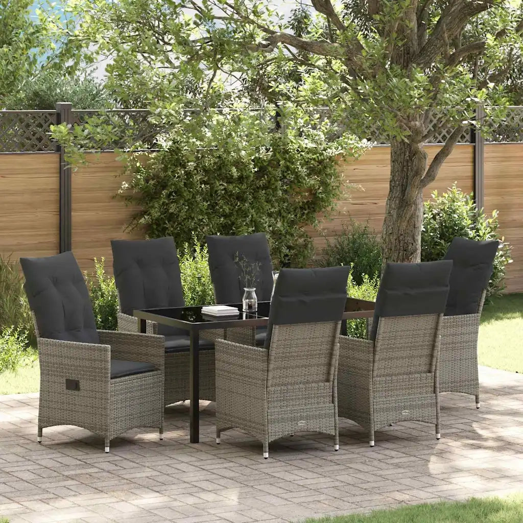 Set da Pranzo per Giardino con cuscino 7 pcs Grigio polyrattan 3379552