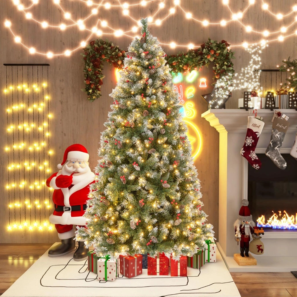 Albero di natale pre-illuminato e decorazione natalizia con pupazzo, Albero artificiale e pupazzo di neve illuminato-Natale