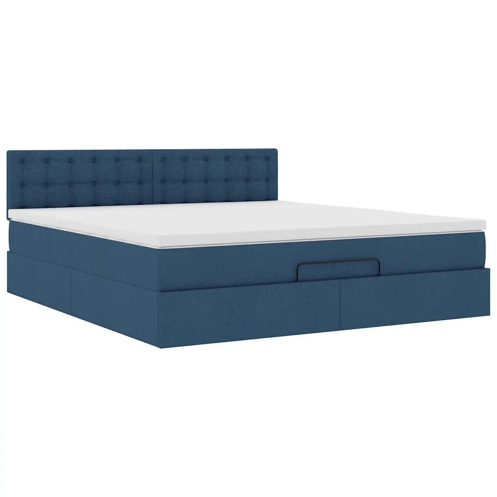 Struttura Letto Pouf con Materasso Blu 160x200 cm in Tessuto 3311642