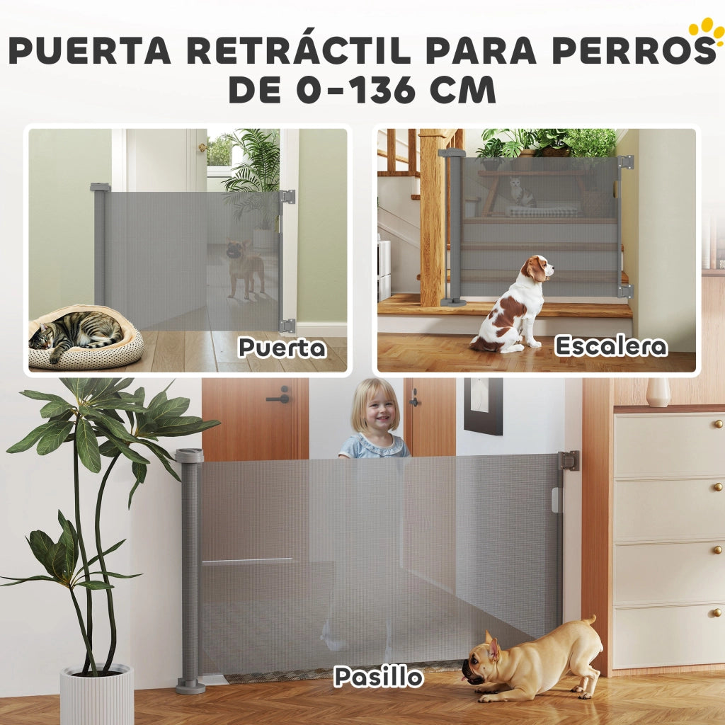 Barriera di Sicurezza per Cani Retrattile ¨C zephmum ¨C Grigio 142x10x87 cm