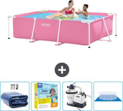 Piscina Reclinata a Forma di Rettangolo - 220 x 150 x 60 cm - Rosa - Inclusa Vela Solare - Kit di Manutenzione - Pompafiltro per Piscina - Velo da Terra